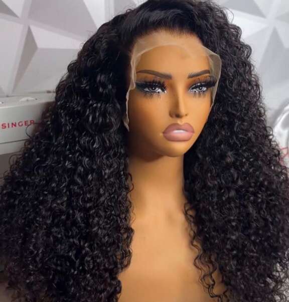 Makjay 13*6 wig curly with fin Ends natural black hair with drawstring