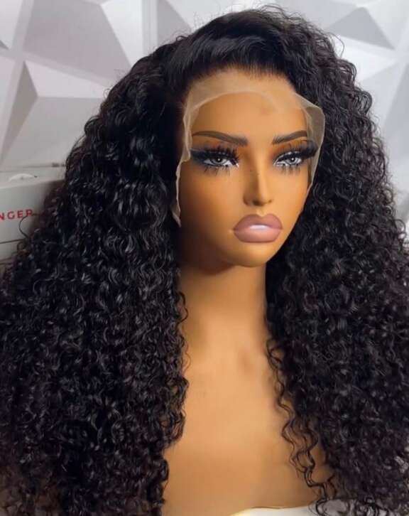 Makjay 13*6 wig curly with fin Ends natural black hair with drawstring
