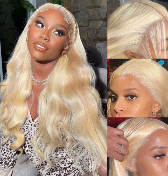 Megalook 13x4 Lace Frontal 613 Blonde Ombre Body Wave Wigs Invisible Knots Natural Hairline