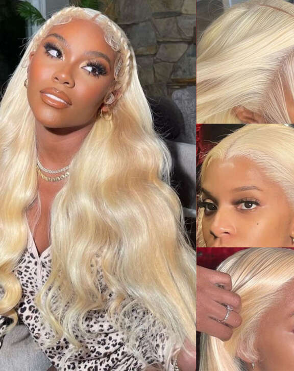 Megalook 13x4 Lace Frontal 613 Blonde Ombre Body Wave Wigs Invisible Knots Natural Hairline
