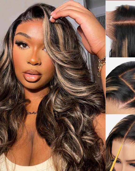 Megalook 13x4 Lace Frontal Balayage Highlight Body Wave Wigs Invisible Knots Natural Hairline