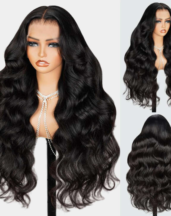 Megalook 13x4 Lace Frontal Body Wave 30 Inch Wig invisible knots Natural Black Natural Hairline