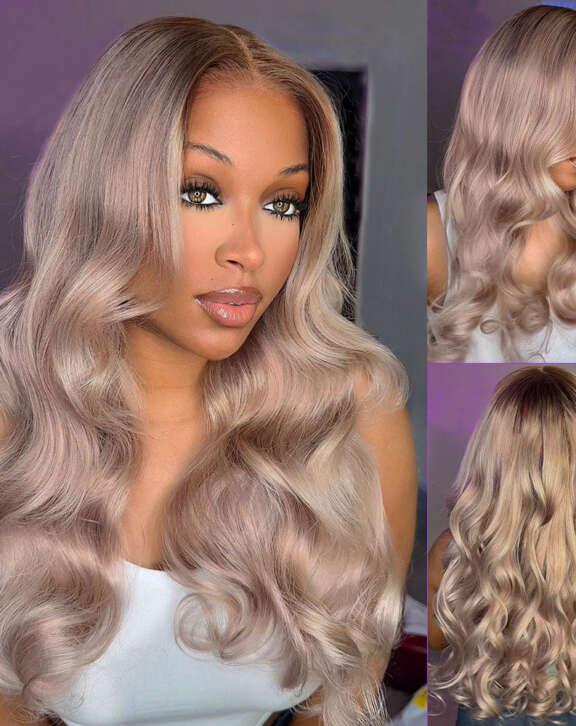 Megalook 13x6 Three-Go™ Ash Blonde Ombre Glueless Wigs Silky Straight With Drawstring 100% Human Hair Wig