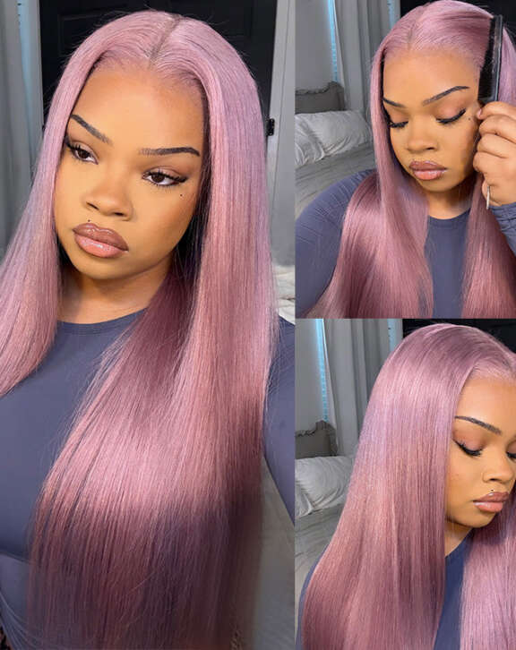 Megalook 13x6 Three-Go™ Ash Purple Glueless Wigs Silky Straight With Drawstring 100% Human Hair Wig