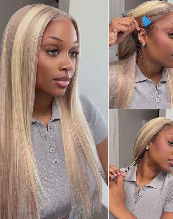 Megalook 13x6 Three-Go™ Blonde Highlight Glueless Wigs Silky Straight With Drawstring 100% Human Hair Wig