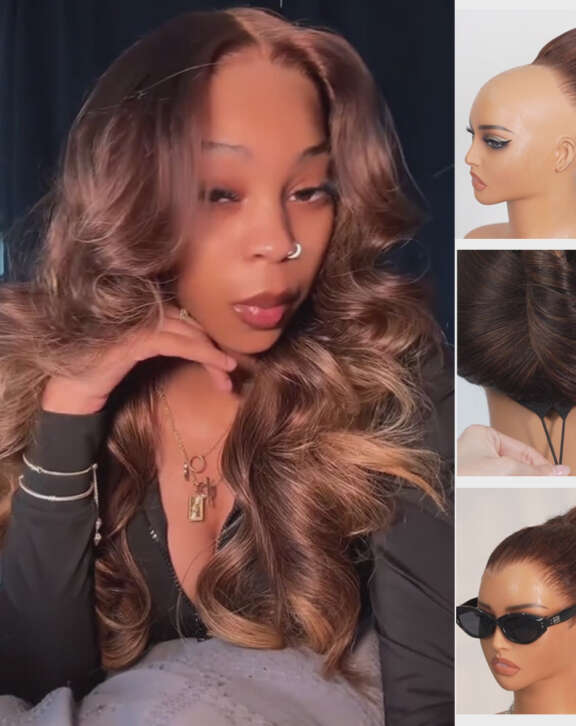 Megalook 13x6 Three-Go™ Brown Ombre Glueless Wigs Loose Body Wave With Drawstring 100% Human Hair Wig