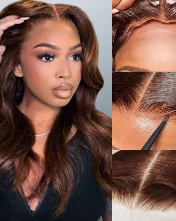 Megalook 13x6 Three-Go™ Chocolate Brown Glueless Wigs Body Wave with Drawstring 100% Human Hair Wig