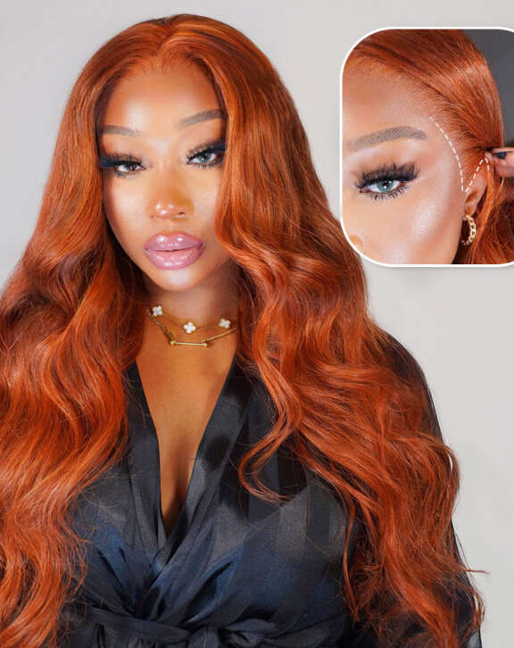 Megalook 13x6 Three-Go™ Dark Copper Ginger Glueless Wigs Body Wave With Drawstring 100% Human Hair Wig