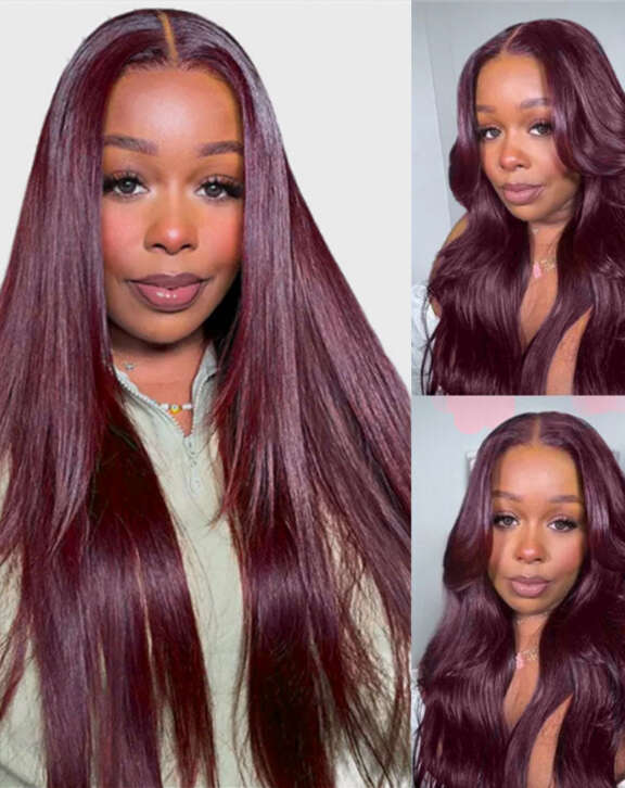 Megalook 13x6 Three-Go™ Dark Plum Glueless Wigs Body Wave With Drawstring 100% Human Hair Wig