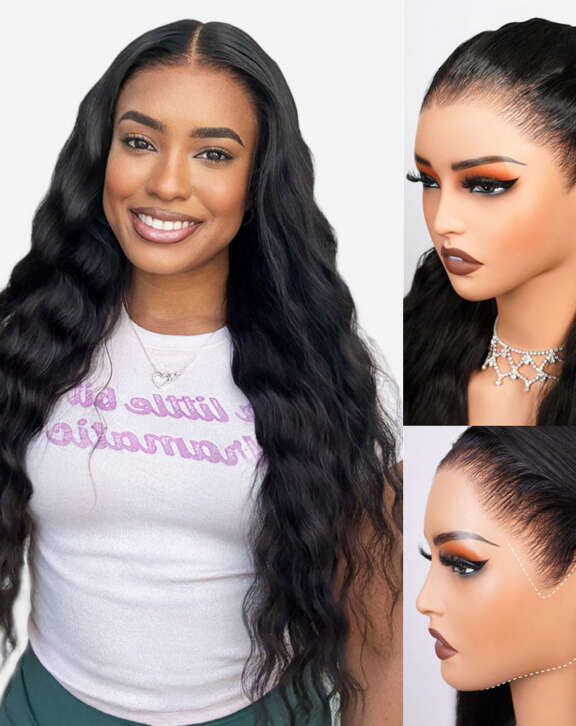 Megalook 13x6 Three-Go™ Glueless Wig Bohemian Natural Curl With Drawstring Natural Black 100% Human Hair Wig