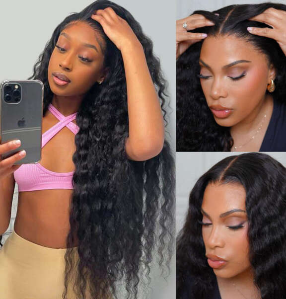 Megalook 13x6 Three-Go™ Glueless Wig Loose Curly With Drawstring Natural Black 100% Human Hair Wig