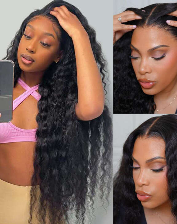 Megalook 13x6 Three-Go™ Glueless Wig Loose Curly With Drawstring Natural Black 100% Human Hair Wig