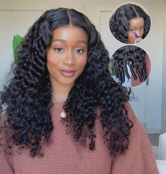 Megalook 13x6 Three-Go™ Glueless Wig Water Wave With Finger Coil Ends With Drawstring 100% Human Hair Wig