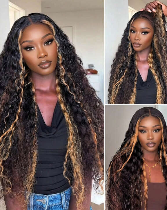 Megalook 13x6 Three-Go™ Honey Blonde Money Piece Glueless Wigs Bohemian Curl with Drawstring 100% Human Hair Wig