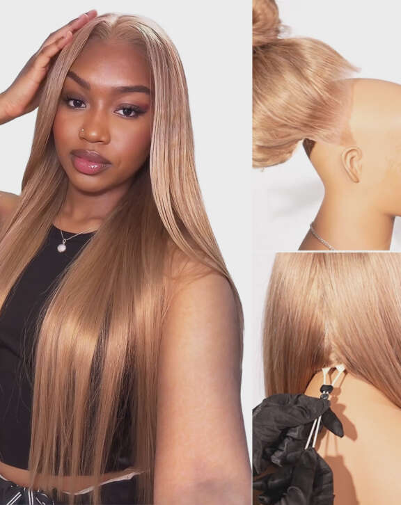 Megalook 13x6 Three-Go™ Milk Tea Brown Glueless Wigs Silky Straight with Drawstring 100% Human Hair Wig
