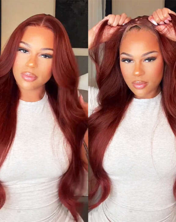 Megalook 13x6 Three-Go™ Reddish Brown Glueless Wigs Silky Straight With Drawstring 100% Human Hair Wig