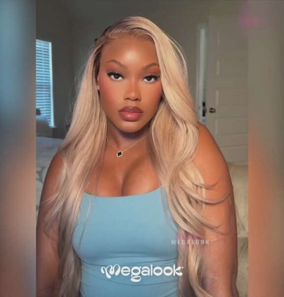 Megalook 6x5 Invisible Knots & 13x4 Lace Frontal Ash Blonde Ombre Loose Body Wave Wigs Natural Hairline