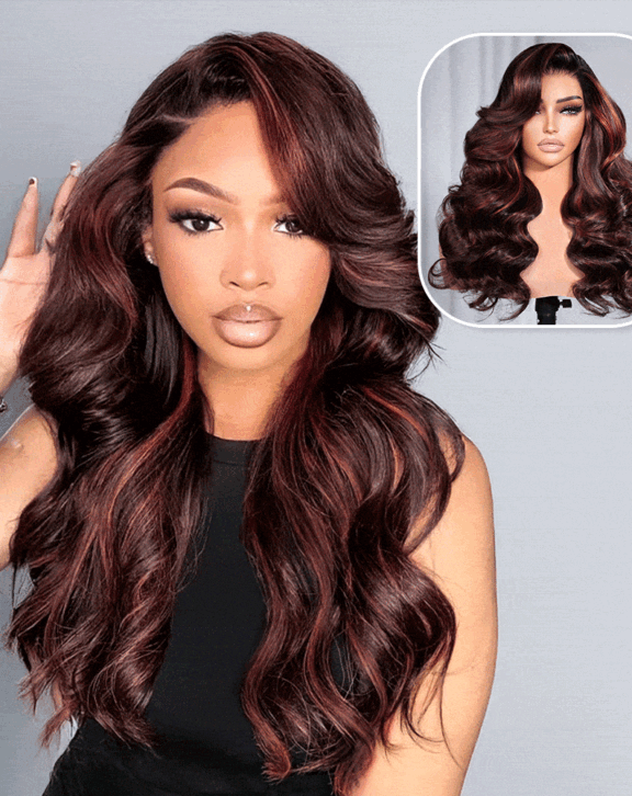 Megalook 6x5 Invisible Knots Glueless Natural Black With Highlights Body Wave Wigs Pre-cut Lace Beginner Friendly