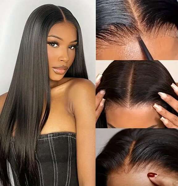 Megalook 6x5 Invisible Knots Glueless Straight Wigs Pre-cut Lace Natural Black Breathable Cap