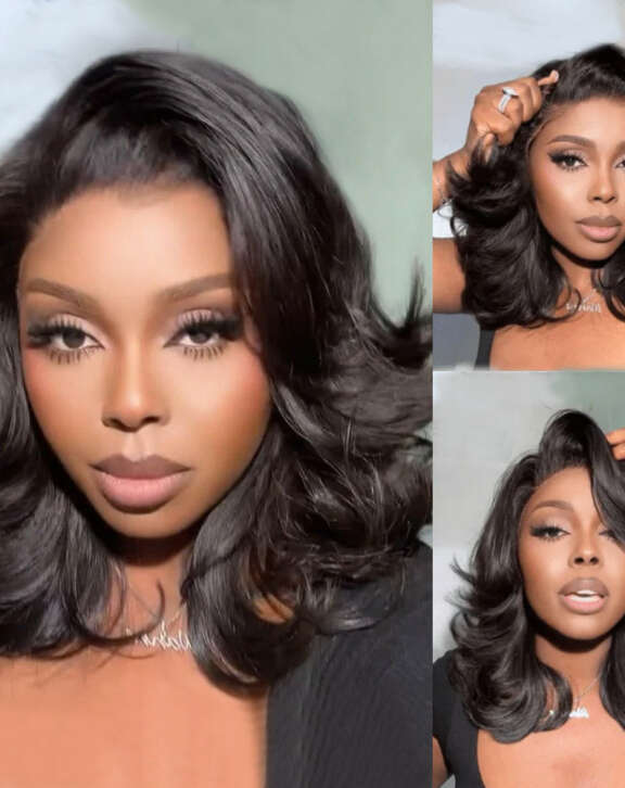 Megalook 6x5 Invisible Knots Short Body Wave Bob Wigs With Pre-Cut Lace Natural Hairline